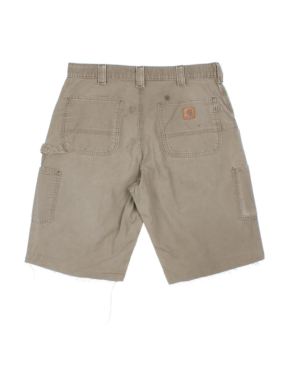 Carhartt Cut Off Shorts in green colourway. Zip fly fastening with multiple pockets, frayed hem and embroidered branding on the back.
