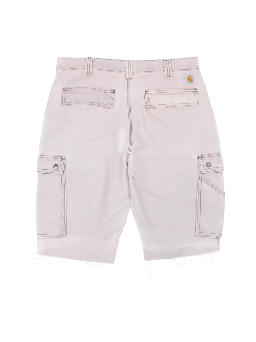 Carhartt Cut Off Cargo Shorts in grey colourway. Zip fly fastening with multiple pockets, frayed hem and embroidered branding on the back.