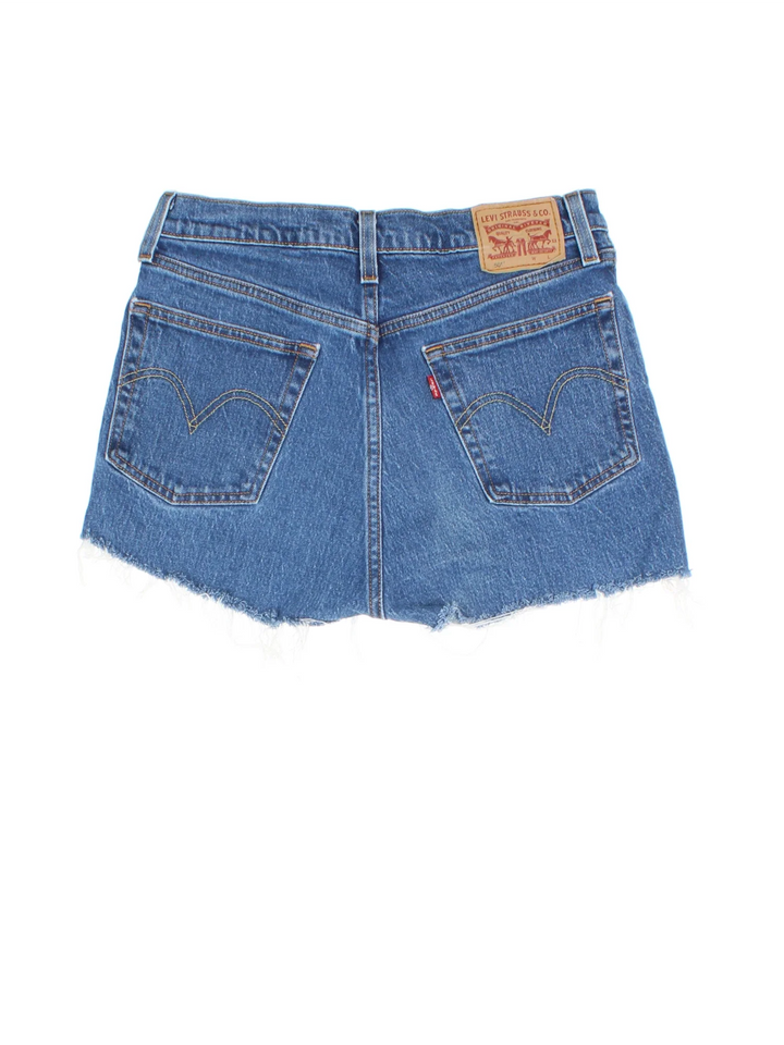 Levi Strauss Denim Shorts in blue colourway with pockets and the logo embroidered on the back.