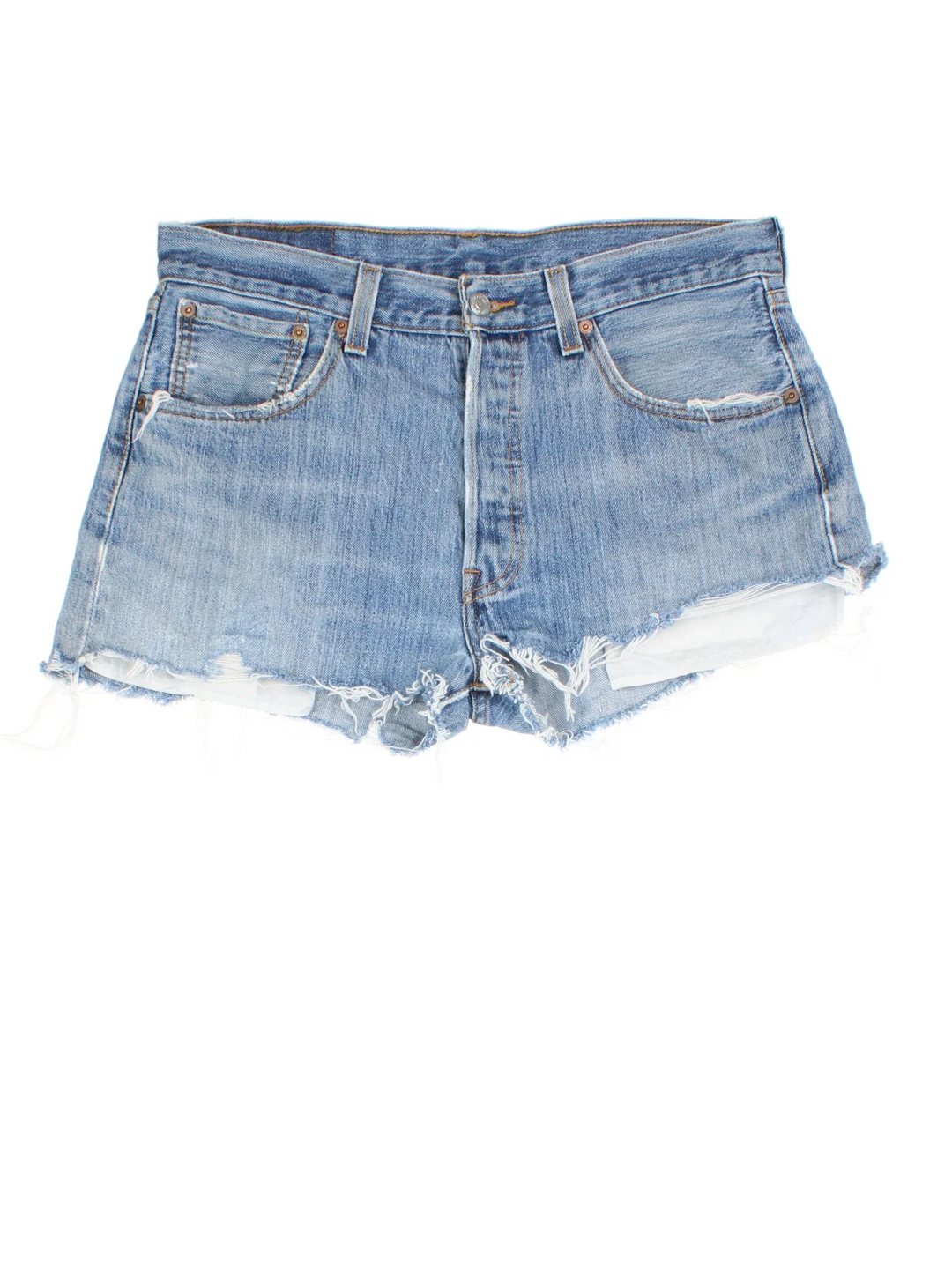 Levi Strauss Denim Shorts in blue colourway with pockets and the logo embroidered on the back.