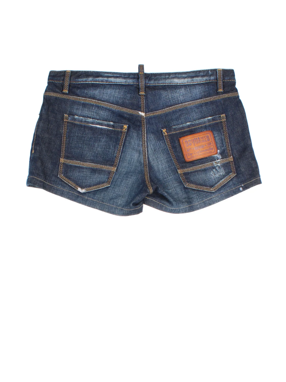 Y2K Dsquared Denim Mini Shorts in blue colourway with pockets and the logo embroidered on the back.