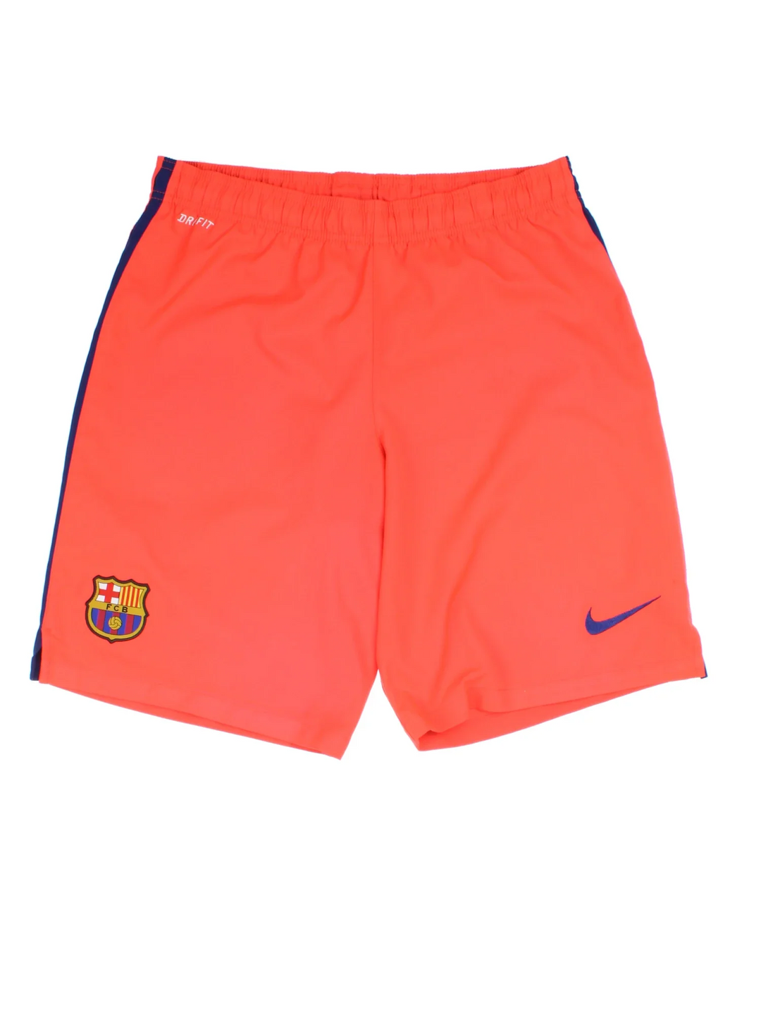 2014/15 Barcelona Nike Away Football Shorts in orange colourway, has elasticated waist with drawstring and the logos embroidered on the front.