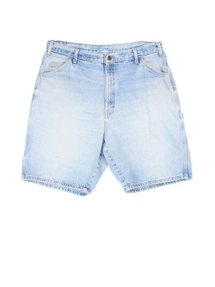 Vintage Dickies Denim Shorts in blue colourway with multiple pockets and the logo embroidered on the back.