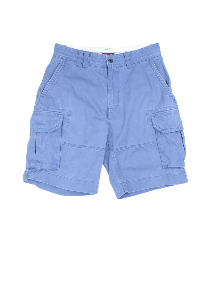 Vintage Ralph Lauren shorts in blue colourway with multiple pockets and the logo embroidered on the back.