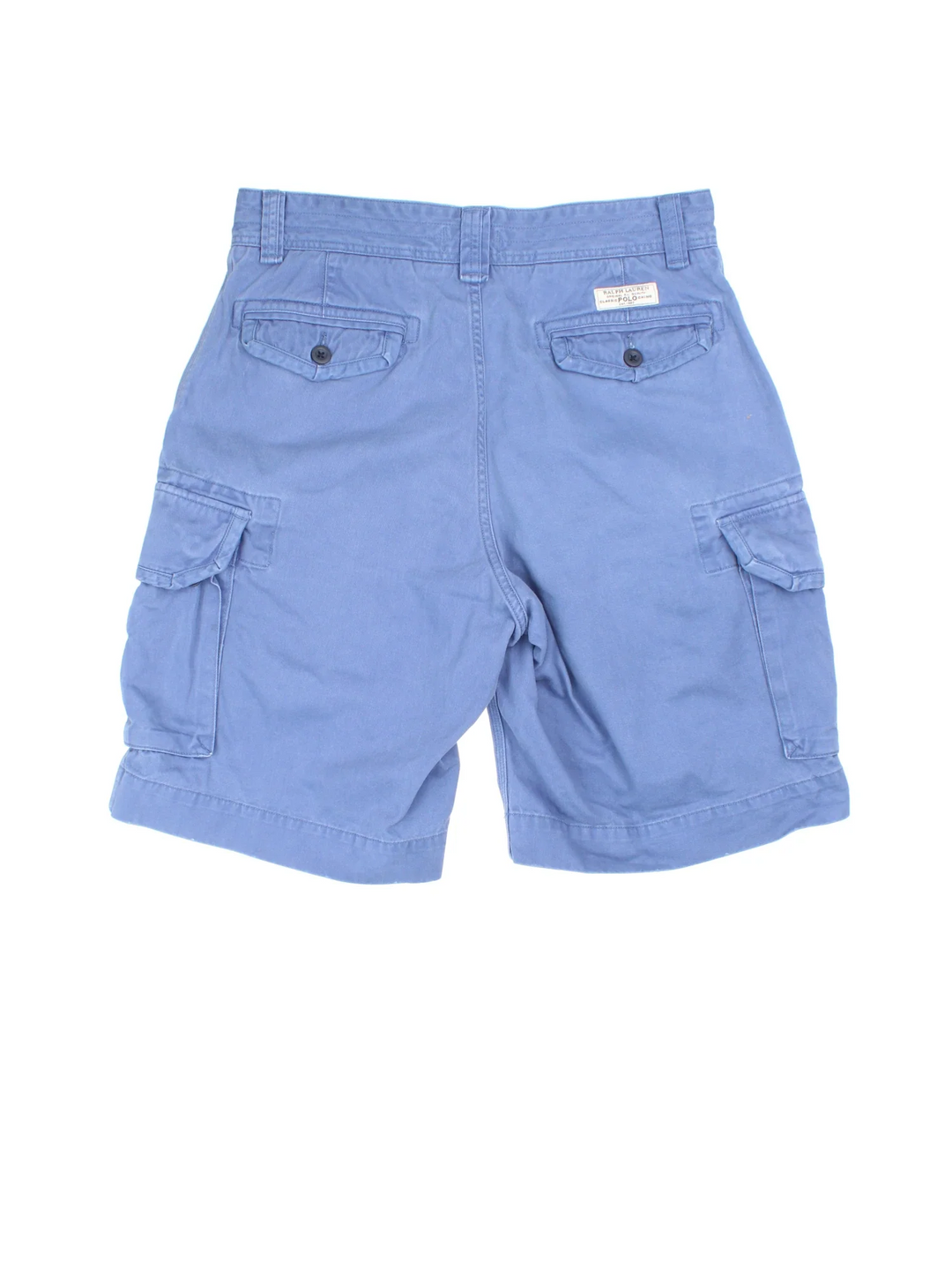 Vintage Ralph Lauren shorts in blue colourway with multiple pockets and the logo embroidered on the back.