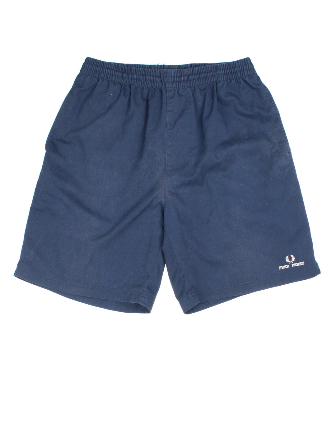 Vintage Fred Perry Shorts in blue colourway with elasticated waist, multiple pockets and the logo embroidered on the front/back.