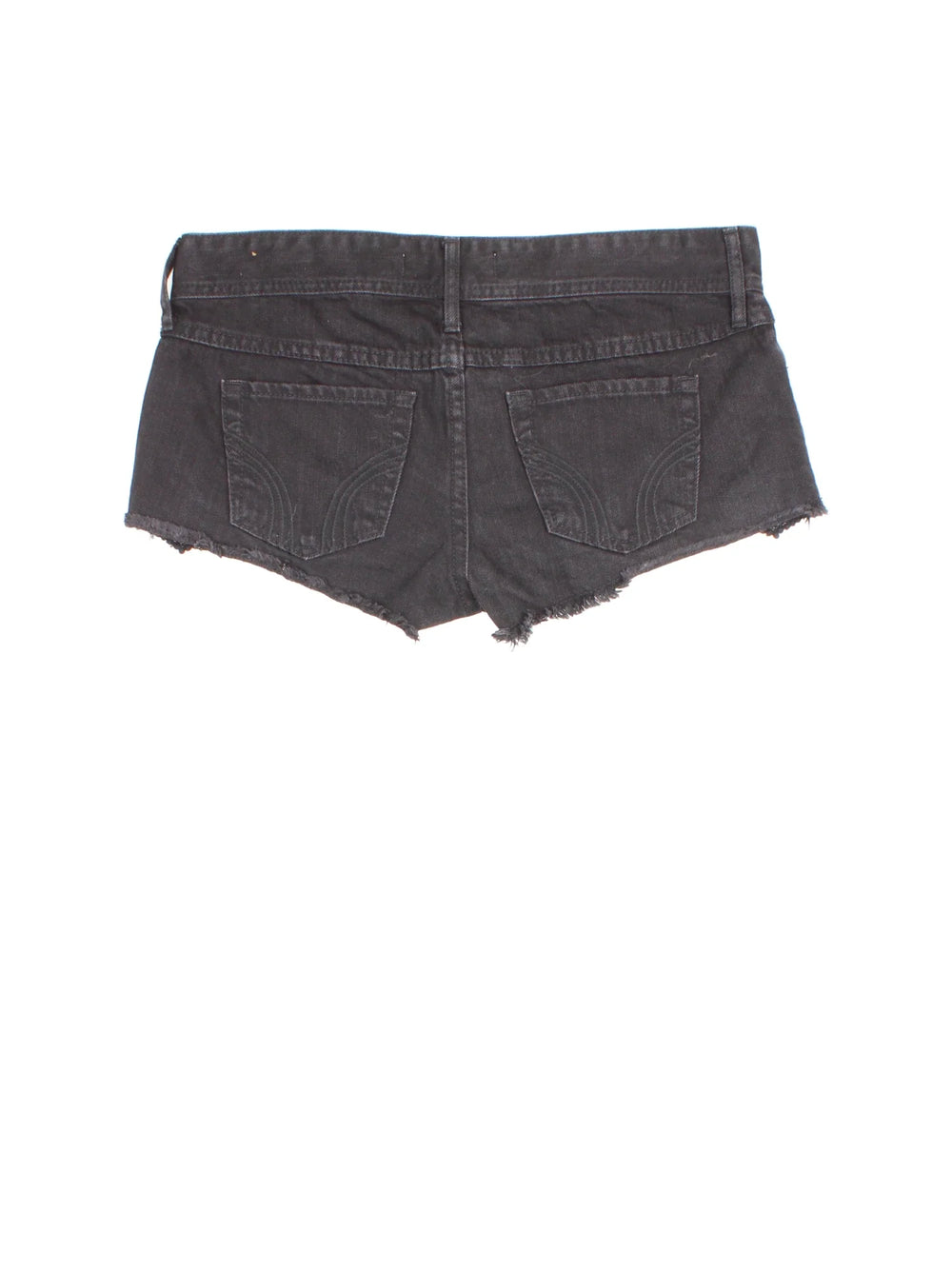 Y2K Denim Shorts in black colourway with zip button waist, multiple pockets and lace overlay detail.