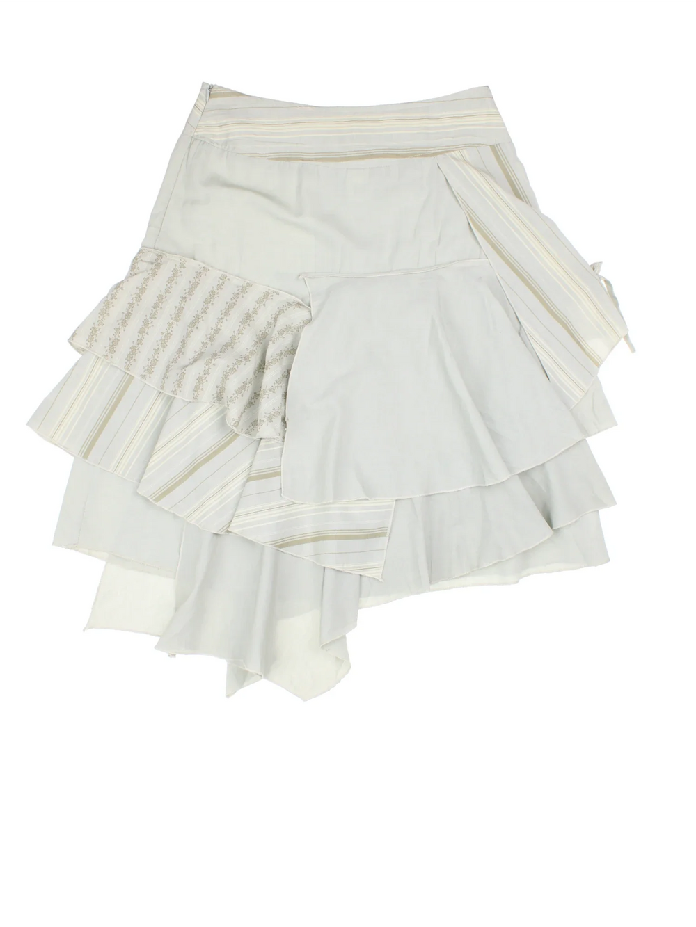 Y2K Asymmetrical Skirt in green colourway. Side zip fastening, with multi layer frill and button detail.