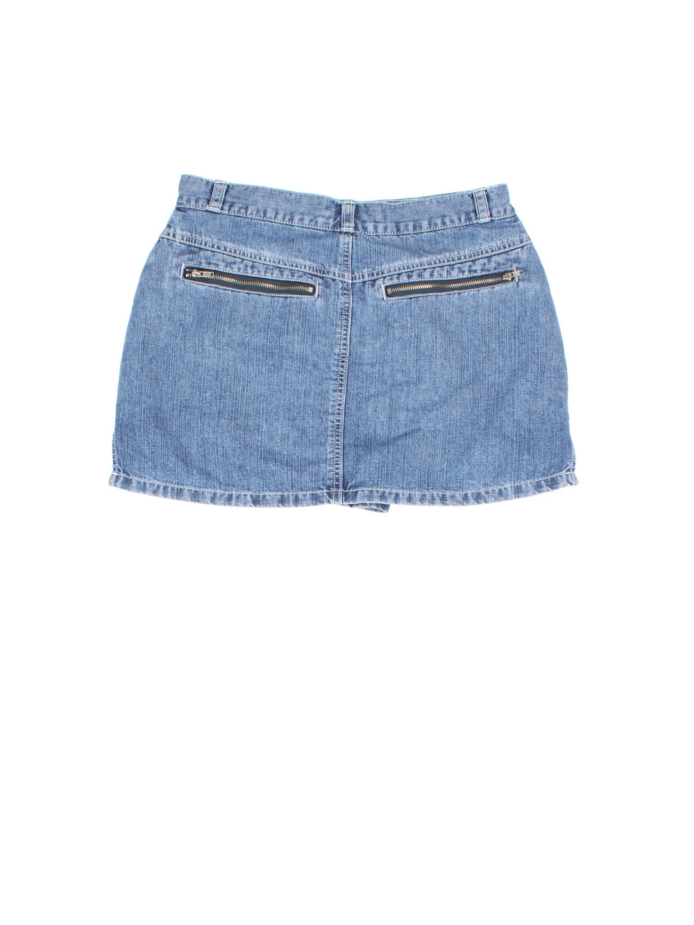 Y2K Denim Skort in blue colourway. Front zip/button fastening, with multiple pockets and built in shorts underneath.