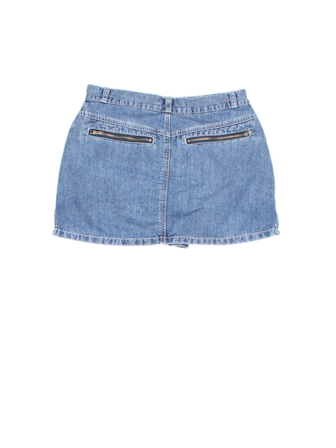 Y2K Denim Skort in blue colourway. Front zip/button fastening, with multiple pockets and built in shorts underneath.
