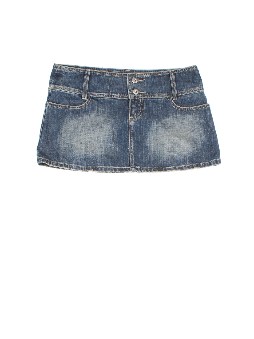 Y2K Billabong Denim Skirt in blue colourway. Front zip/button fastening, with multiple pockets and branding detail on back.