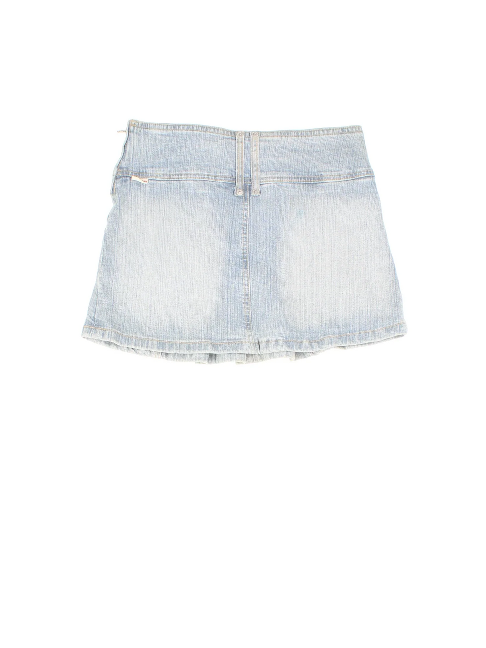 Y2K Morgan Denim Mini Skirt in blue colourway. Side zip fastening, with front buckle/diamante detail and branding ermbroidered on back.