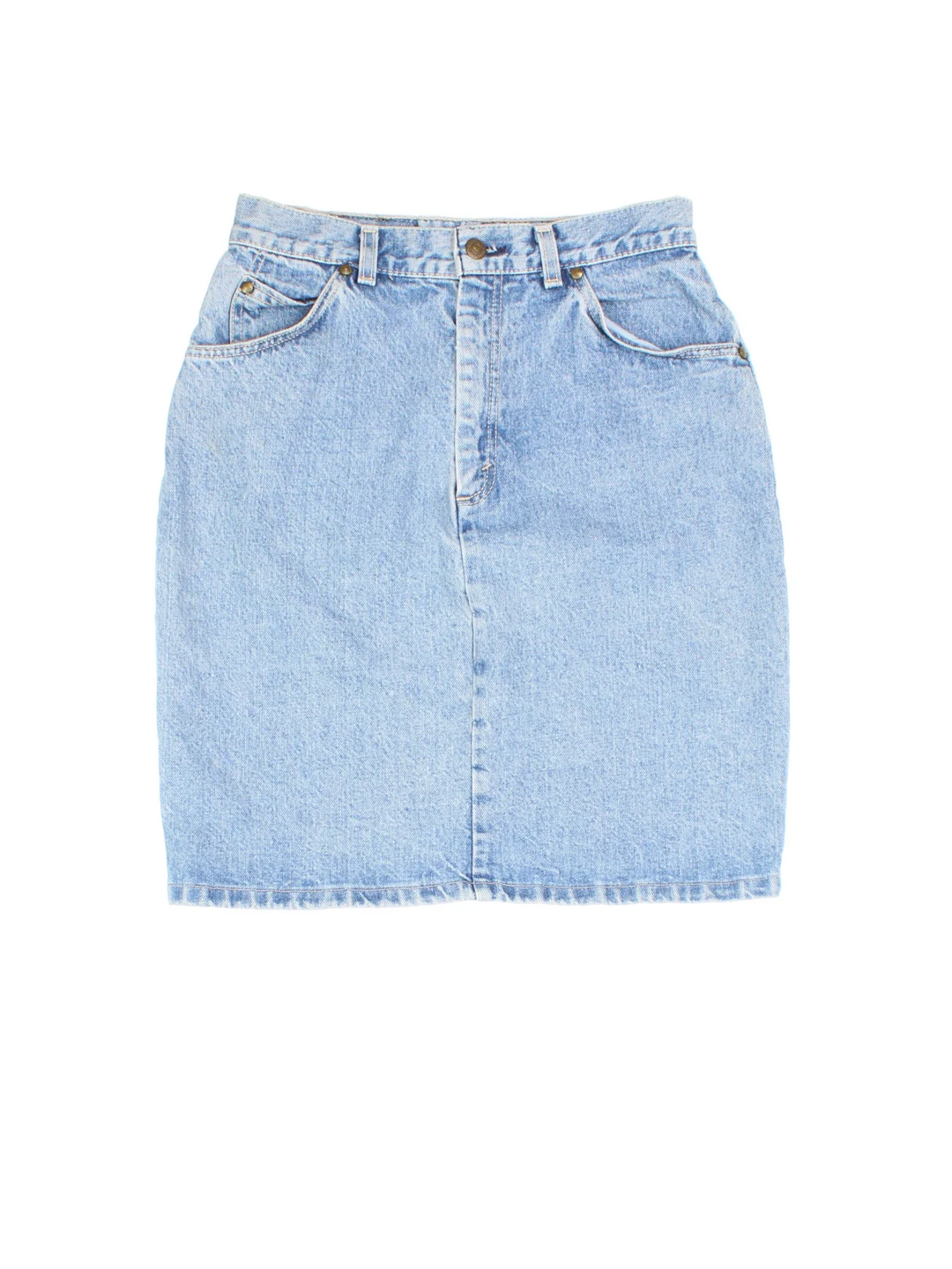 Levi Strauss Denim Midi Skirt in blue colourway. Front zip fastening, with multiple pockets and branding ermbroidered on back.