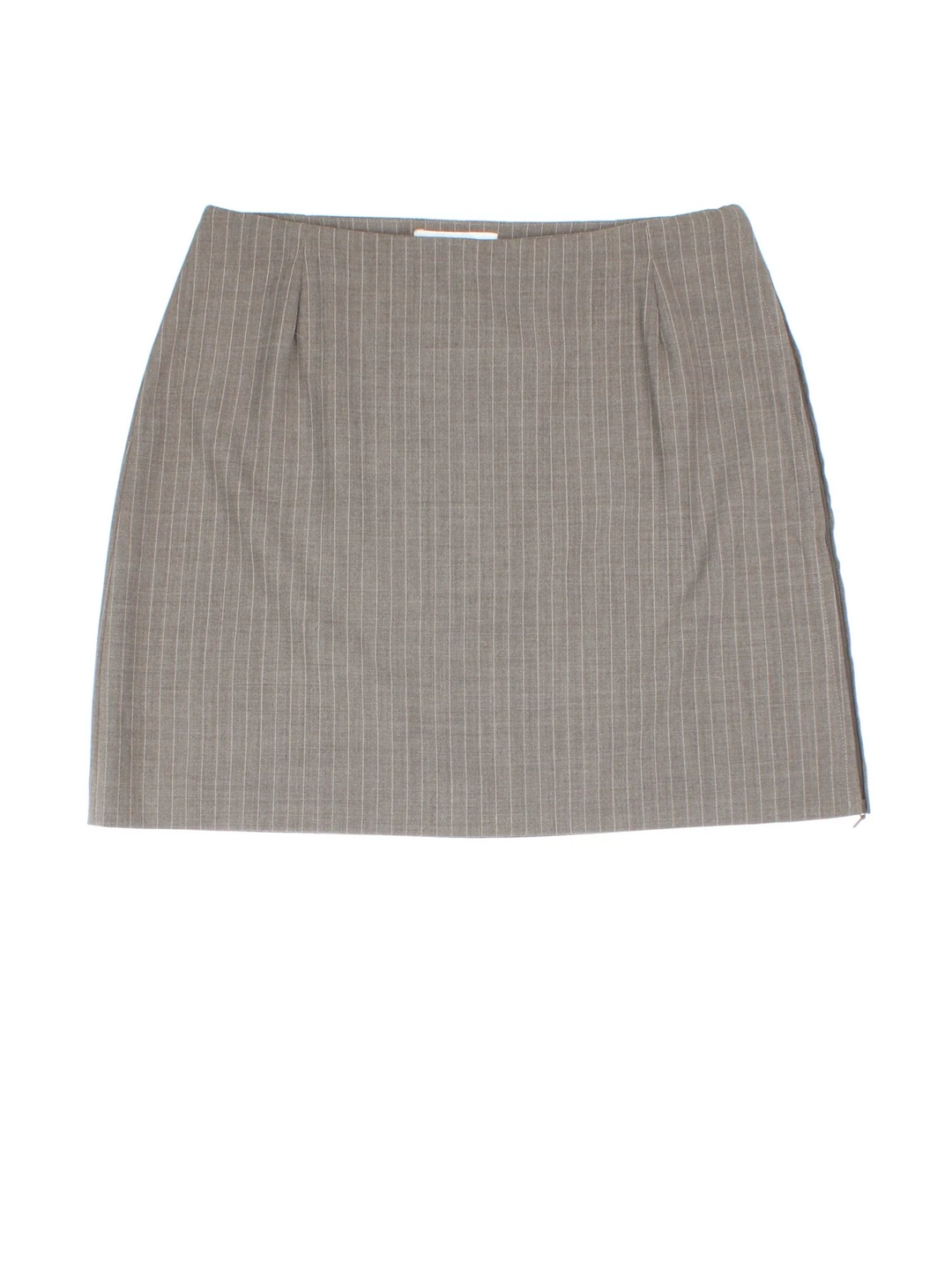 Y2K Pinstripe Mini Skirt in grey colourway. Adjustable side zip fastening and all over pinstripe print.