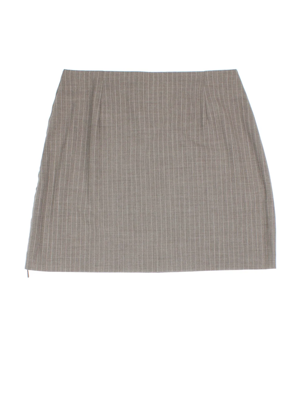 Y2K Pinstripe Mini Skirt in grey colourway. Adjustable side zip fastening and all over pinstripe print.