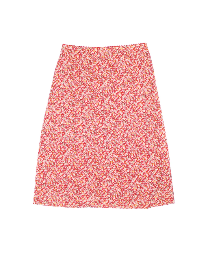 Y2K Floral Midi Skirt in red colourway with all over print and elasticated waist.