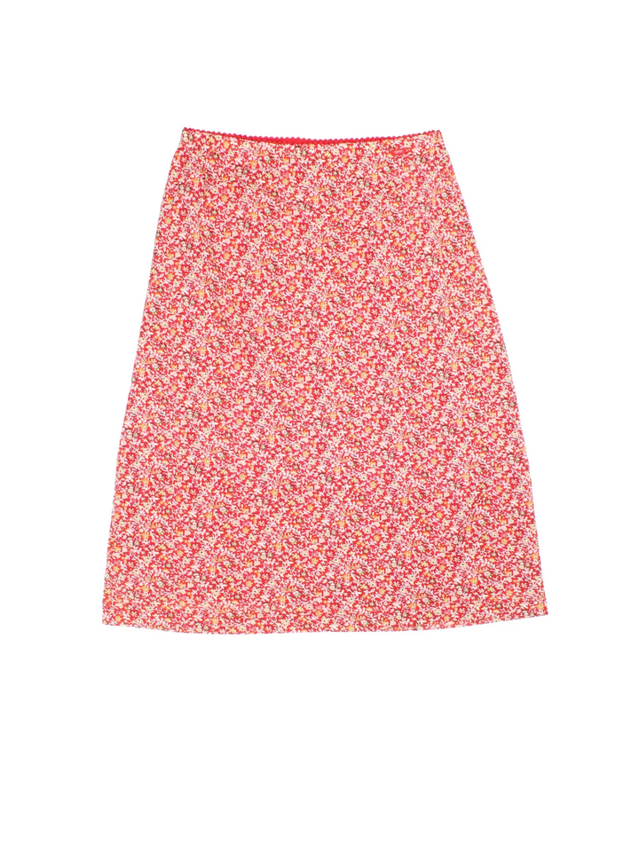 Y2K Floral Midi Skirt in red colourway with all over print and elasticated waist.
