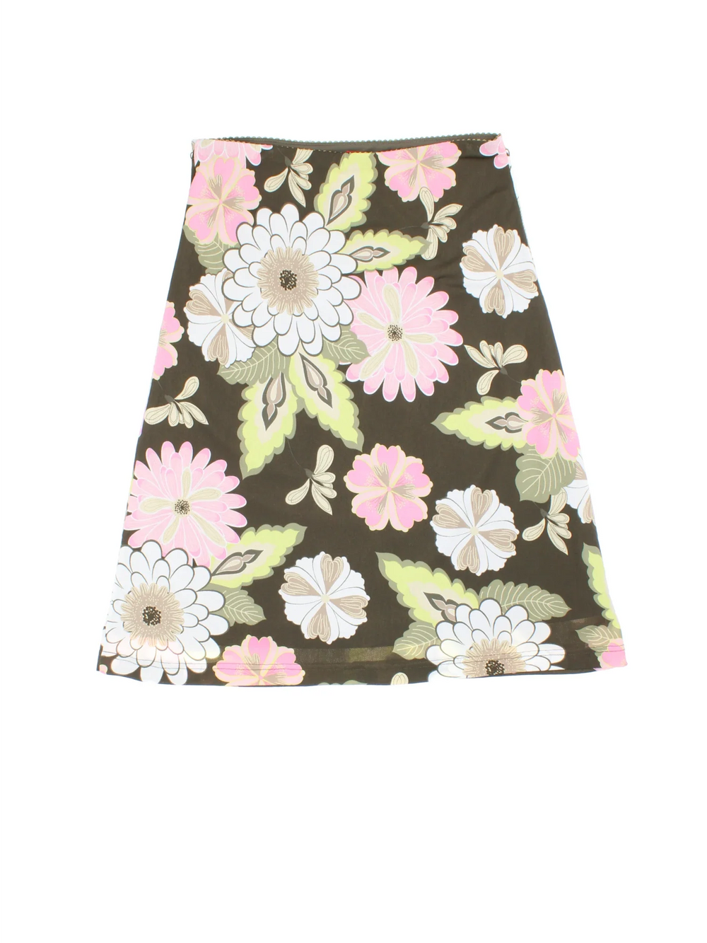Y2K Floral Midi Skirt in green colourway with all over print and sheer overlay.