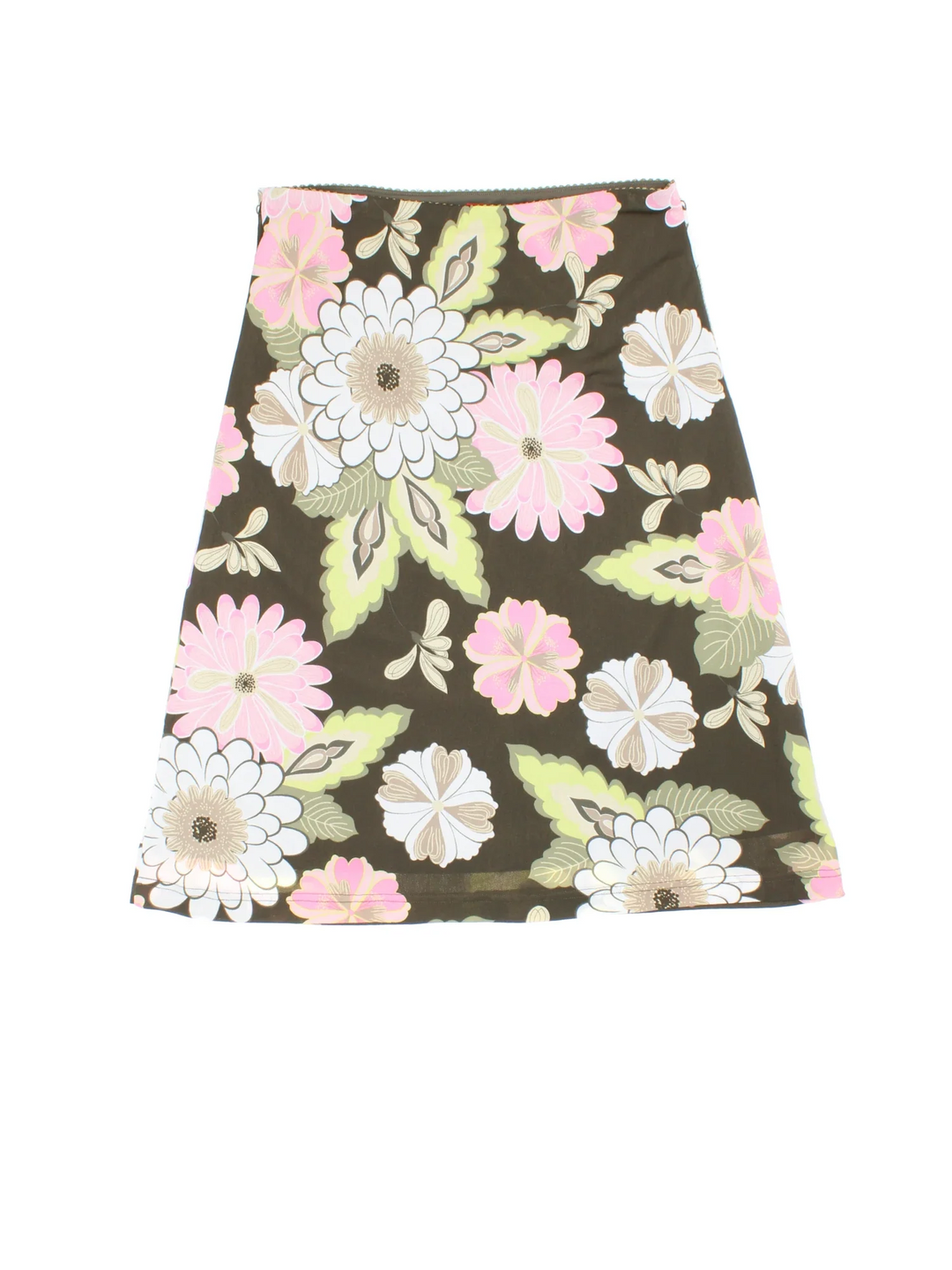 Y2K Floral Midi Skirt in green colourway with all over print and sheer overlay.
