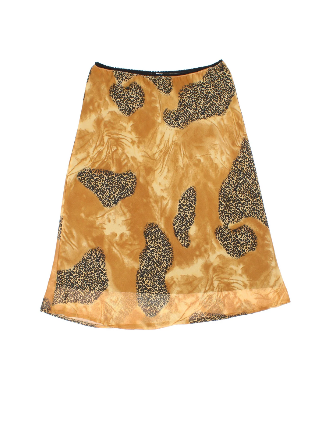 Y2K Leopard Print Midi Skirt in tan colourway with all over print and sheer overlay.