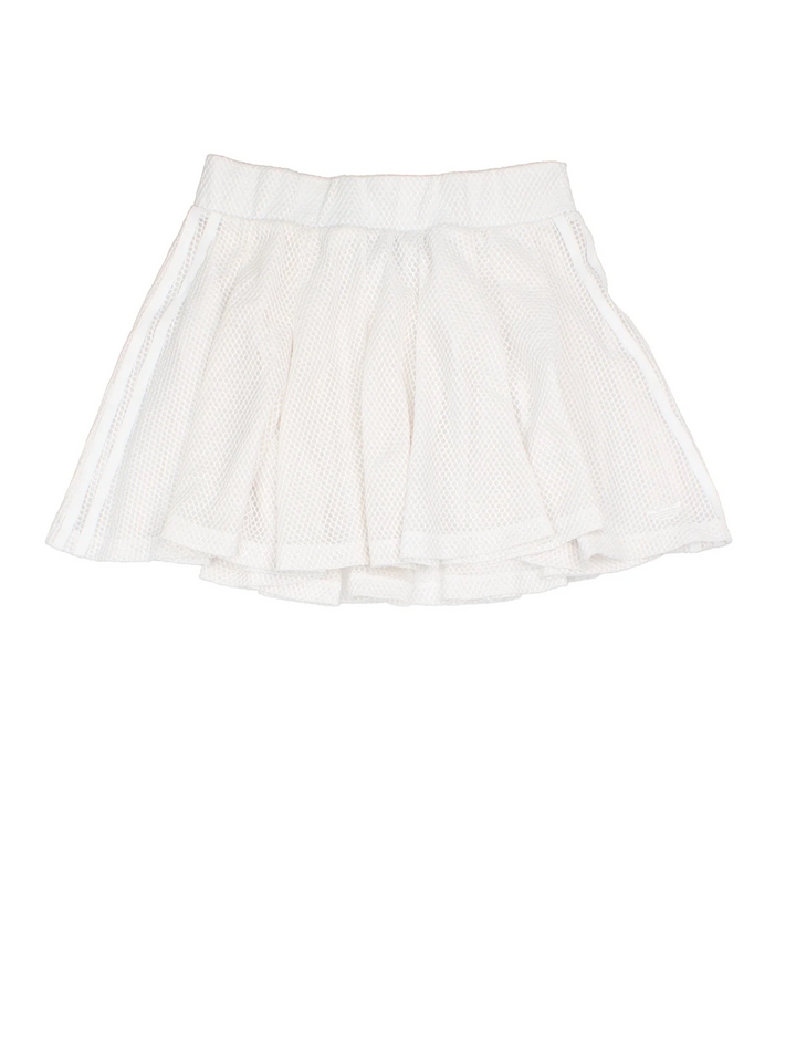 Adidas Tennis Skirt in white colourway with x3 stripe branding and logo embroidered on the front.