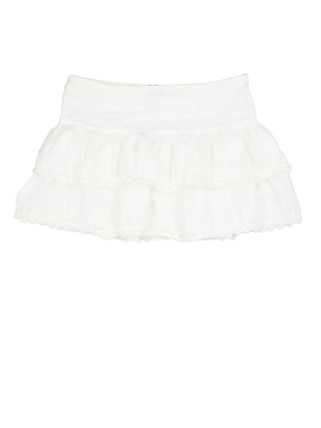 Y2K Mini Skirt in white colourway with zip fastening and tired skirt.