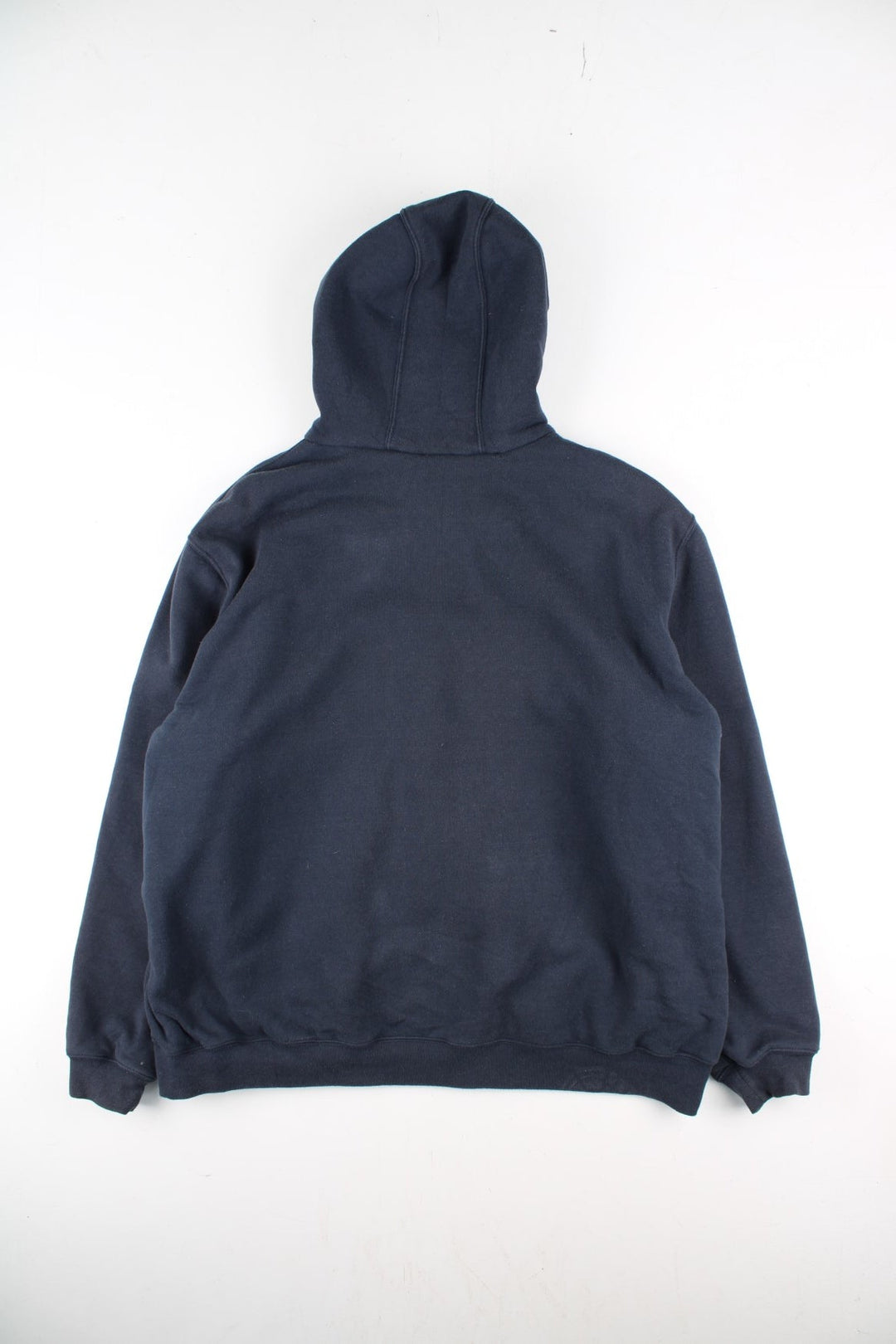 Carhartt Hoodie in a blue colourway with camo print lining. Large pocket and small classic logo on the front. 