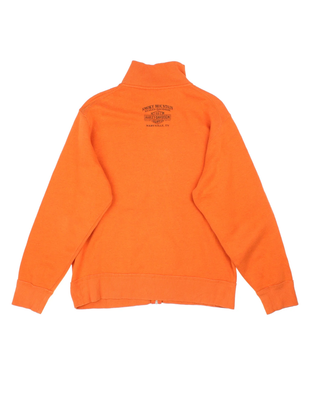 Harley-Davidson Sweatshirt in a orange colourway with full zip design and two front pockets. Small classic logo on the front and on the back neck.