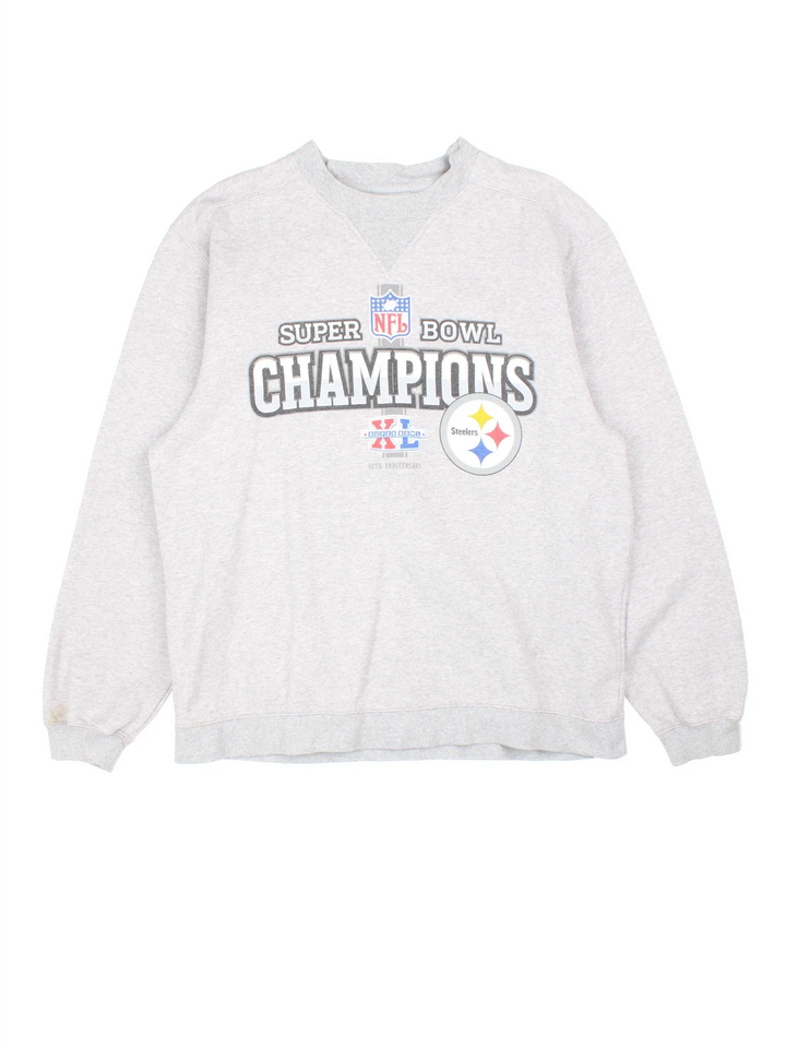 Pittsburgh Steelers NFL Superbowl Champions Sweatshirt in a grey colourway with the logo and graphic printed on front.