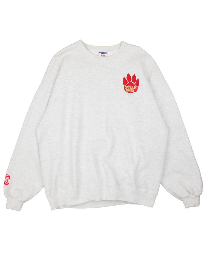 Vintage Caldwell College Cougar Pride Sweatshirt in a grey colourway with the logo on the chest.