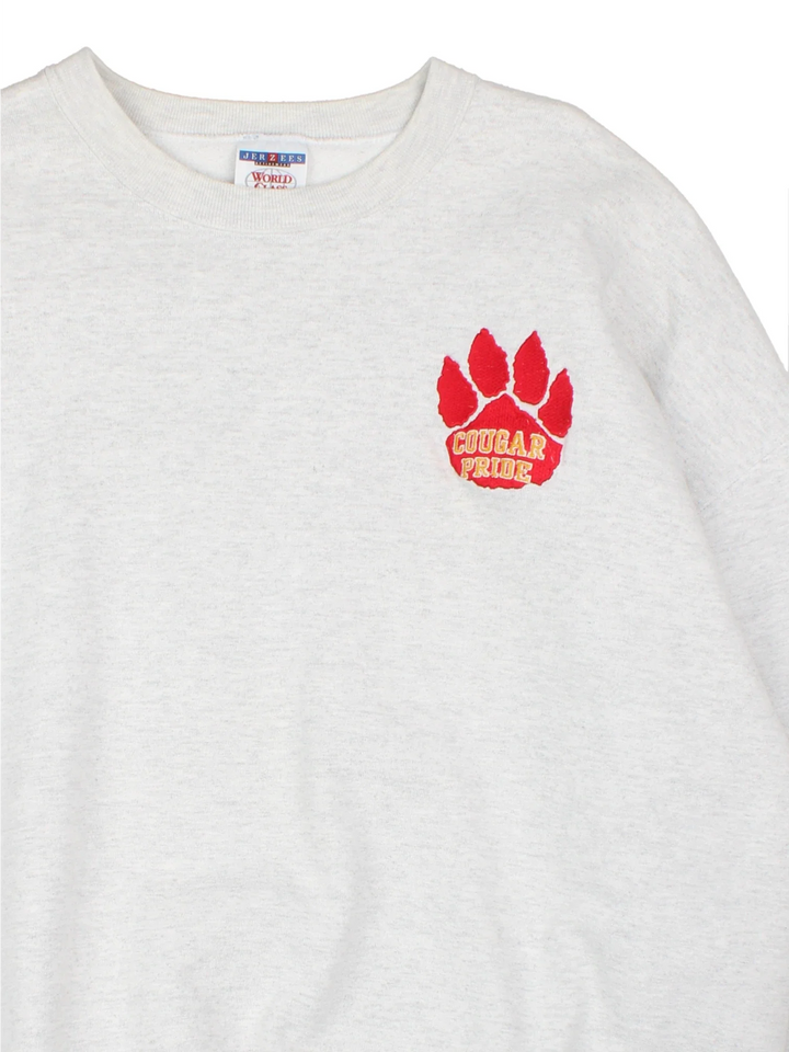 Vintage Caldwell College Cougar Pride Sweatshirt in a grey colourway with the logo on the chest.
