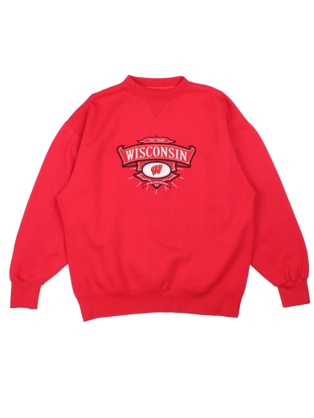 Vintage Wisconsin Badgers Sweatshirt in a red colourway with the logo and spell out embroidered on the front.