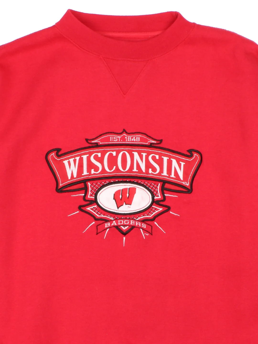 Vintage Wisconsin Badgers Sweatshirt in a red colourway with the logo and spell out embroidered on the front.