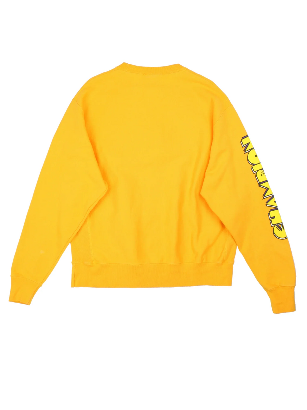 Champion x Pac-Man Sweatshirt in a yellow colourway with the logo and graphic printed on the front and down the right sleeve.