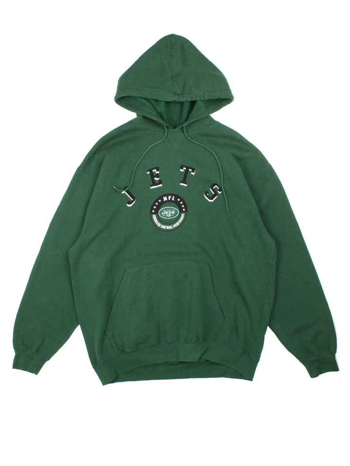New York Jets NFL Hoodie in a green colourway with the logo and spell out embroidered on the front.