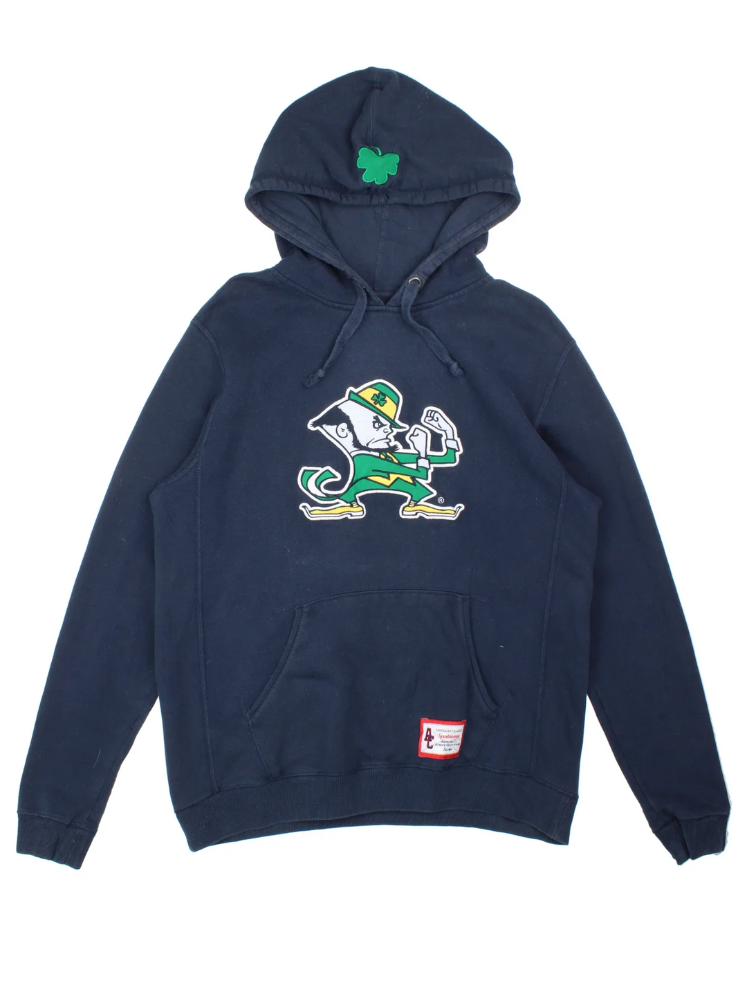 Vintage University Of Notre Dame Hoodie in a blue colourway with the logo embroidered on the front.