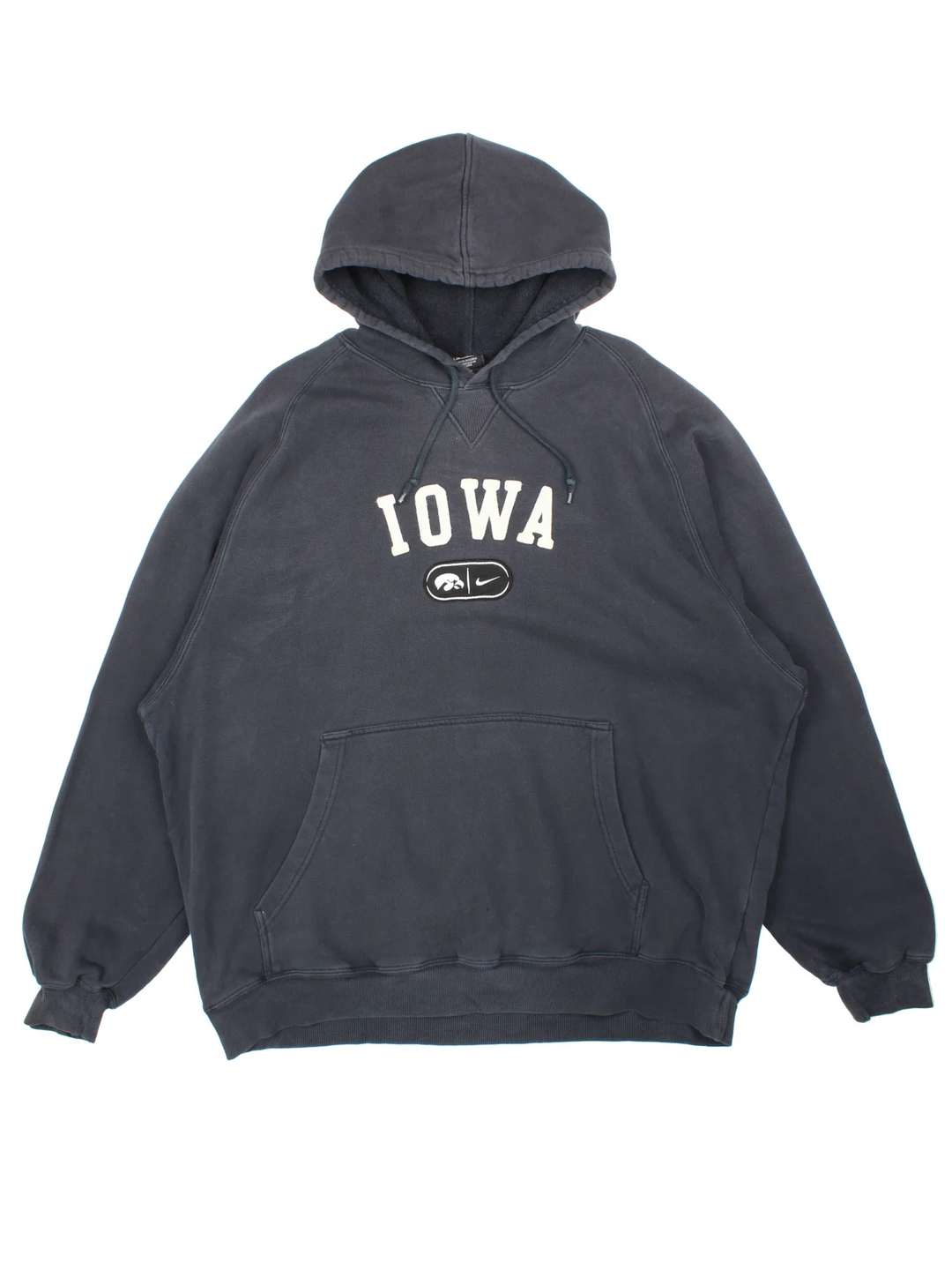 Vintage Nike Iowa Hoodie in a black colourway with the logo and spell out embroidered on the front.