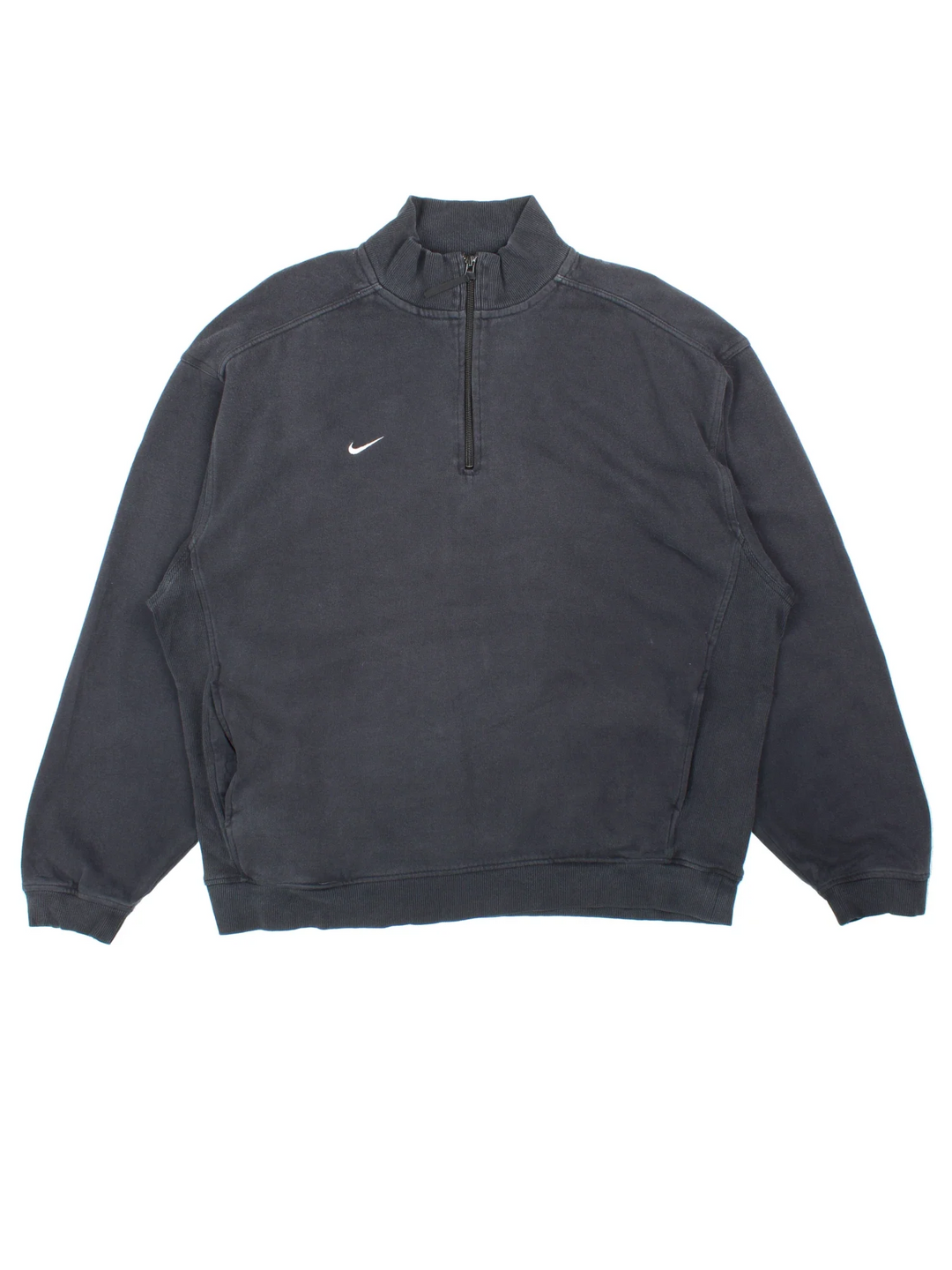 Vintage Nike 1/4 Zip Sweatshirt in a black colourway with the swoosh logo embroidered on the front.
