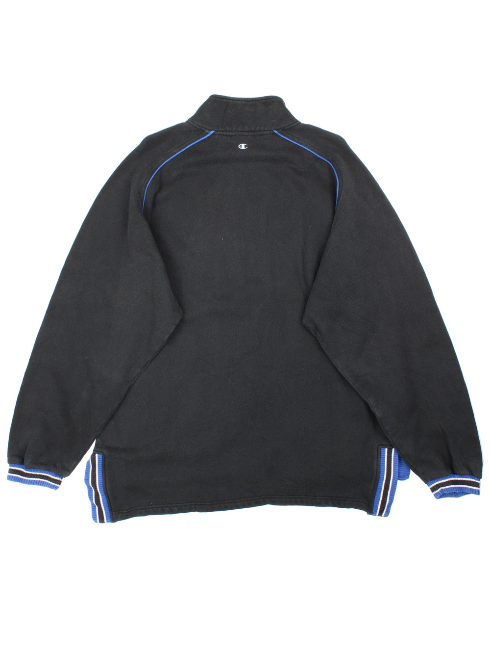 Vintage Champion 1/2 Zip Sweatshirt in a black and blue colourway with the swoosh logo embroidered on the front.