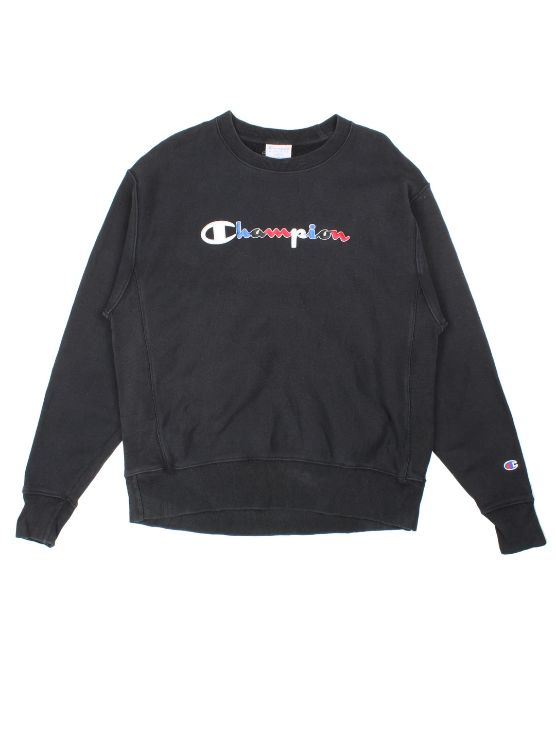 Vintage Champion Sweatshirt in a black colourway with the logo embroidered on the front.