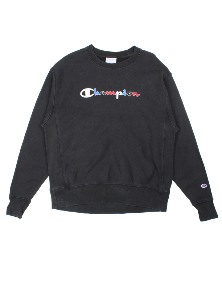 Vintage Champion Sweatshirt in a black colourway with the logo embroidered on the front.