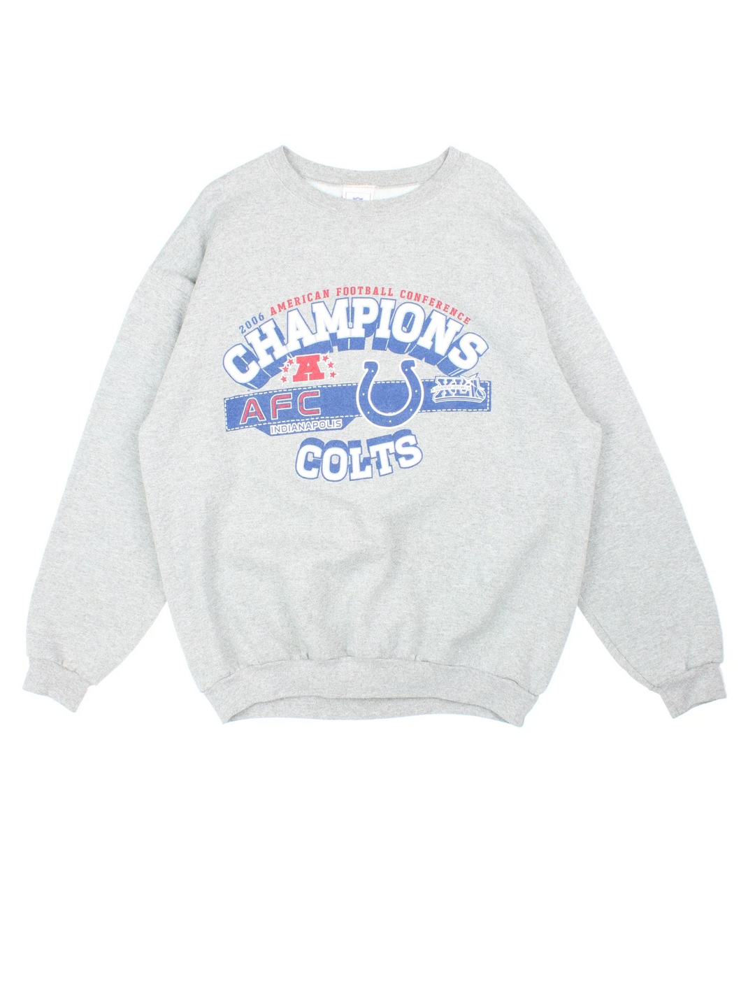 Vintage Indianapolis Colt NFL Superbowl Champions Sweatshirt in a grey colourway with the logo and spell out printed on the front.