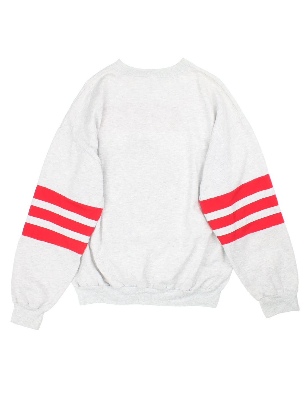 Vintage 90's San Francisco 49ers Taz Looney Tunes Sweatshirt in a grey colourway with red stripe detailing on the sleeves and large looney toon Taz graphic on the front.