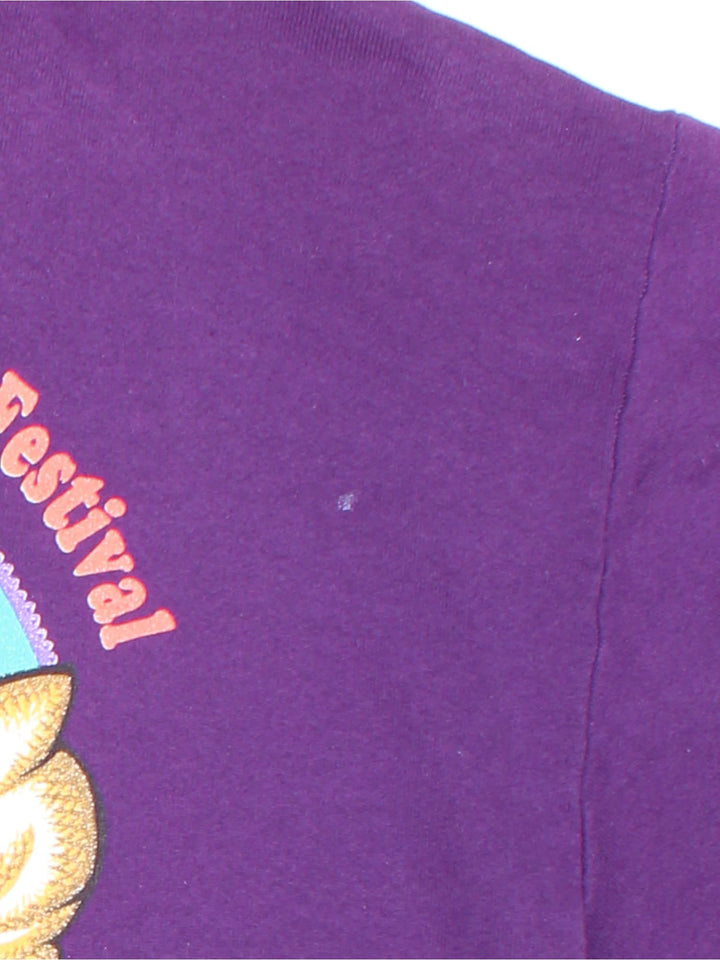 Vintage 1994 JJ's Blues Festival Sweatshirt in a purple colourway with blues band graphic on the front and the spell out / performing artist list printed on the back.