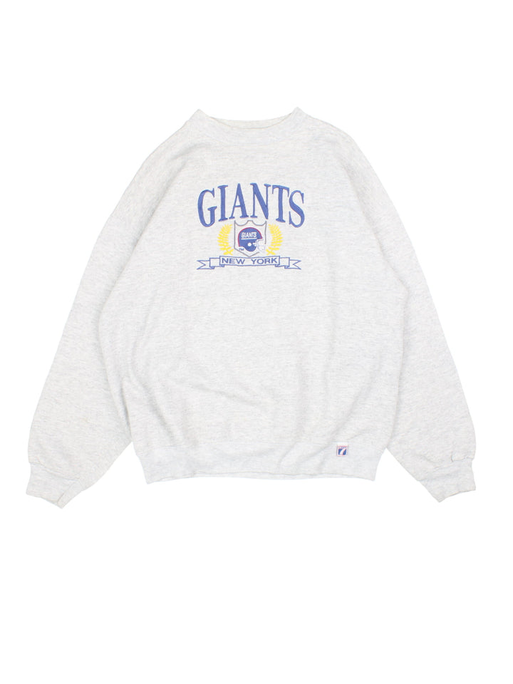 Vintage New York Giants Logo 7 NFL Sweatshirt in a grey colourway with the team logo and spell out embroidered on the front.