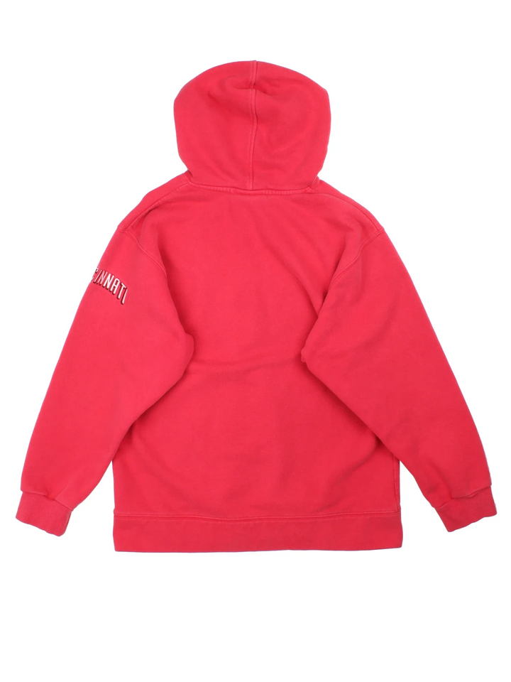 Vintage Nike Cincinnati Reds MLB Hoodie in a red colourway with the team logo and Nike swoosh embroidered on front.