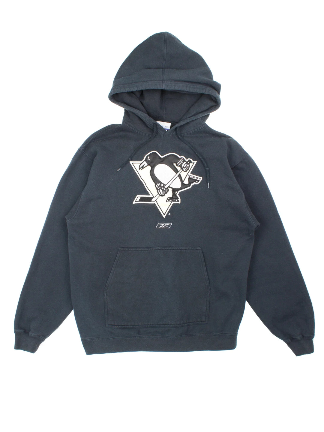 Pittsburgh Penguins NHL Reebok Hoodie in a black colourway with the logos embroidered on the front.