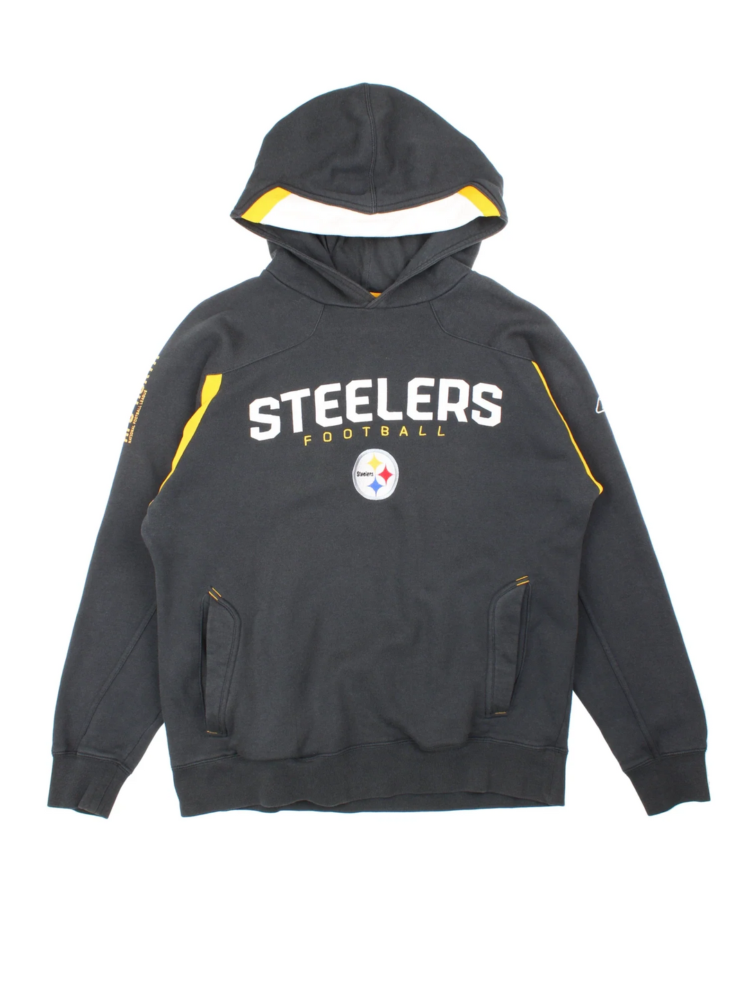 Pittsburgh Steelers NFL Hoodie in a black colourway with the team logo and spell out embroidered on the front.