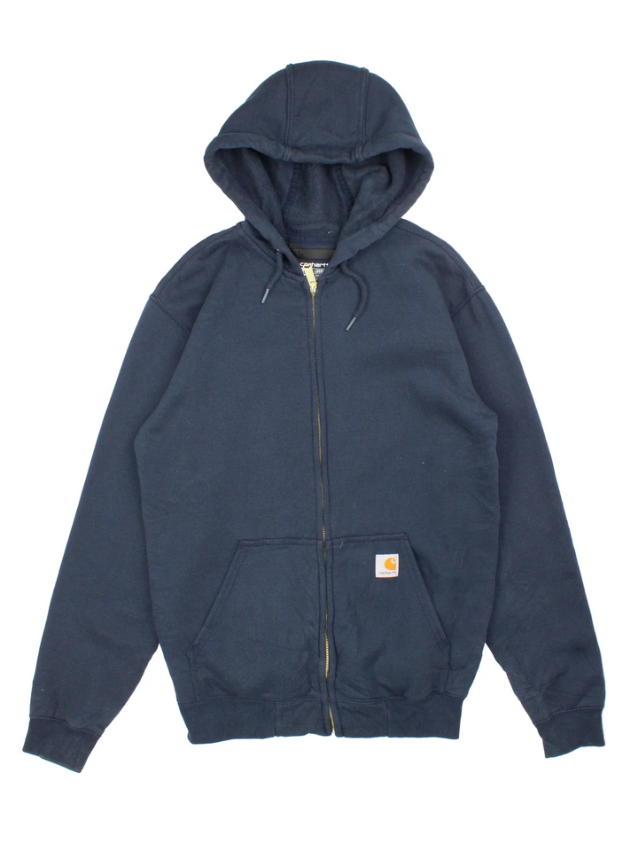 Carhartt Hoodie in a blue colourway with full zip up and classic logo on the front.