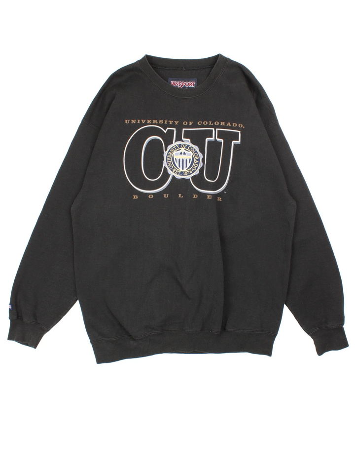 Vintage Colorado University Sweatshirt in a black colourway with the logo and graphic printed on front.